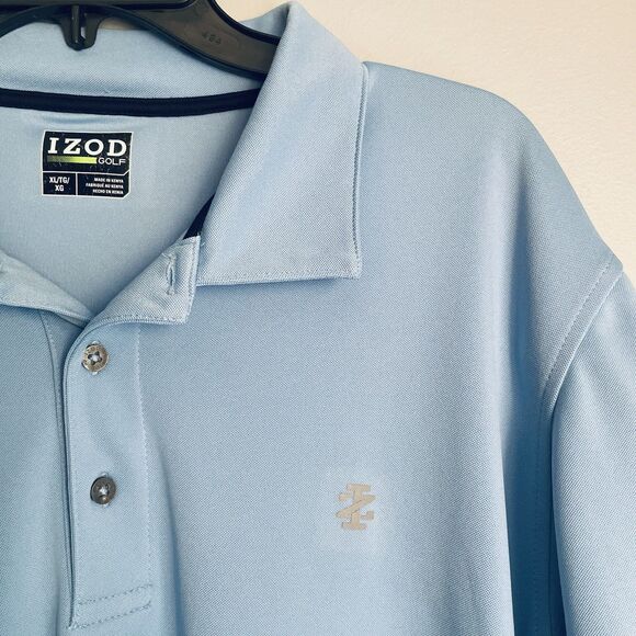Izod Golf Polo Shirt Men's XL Light Blue Performance Short Sleeve Collared Logo - Picture 6 of 12